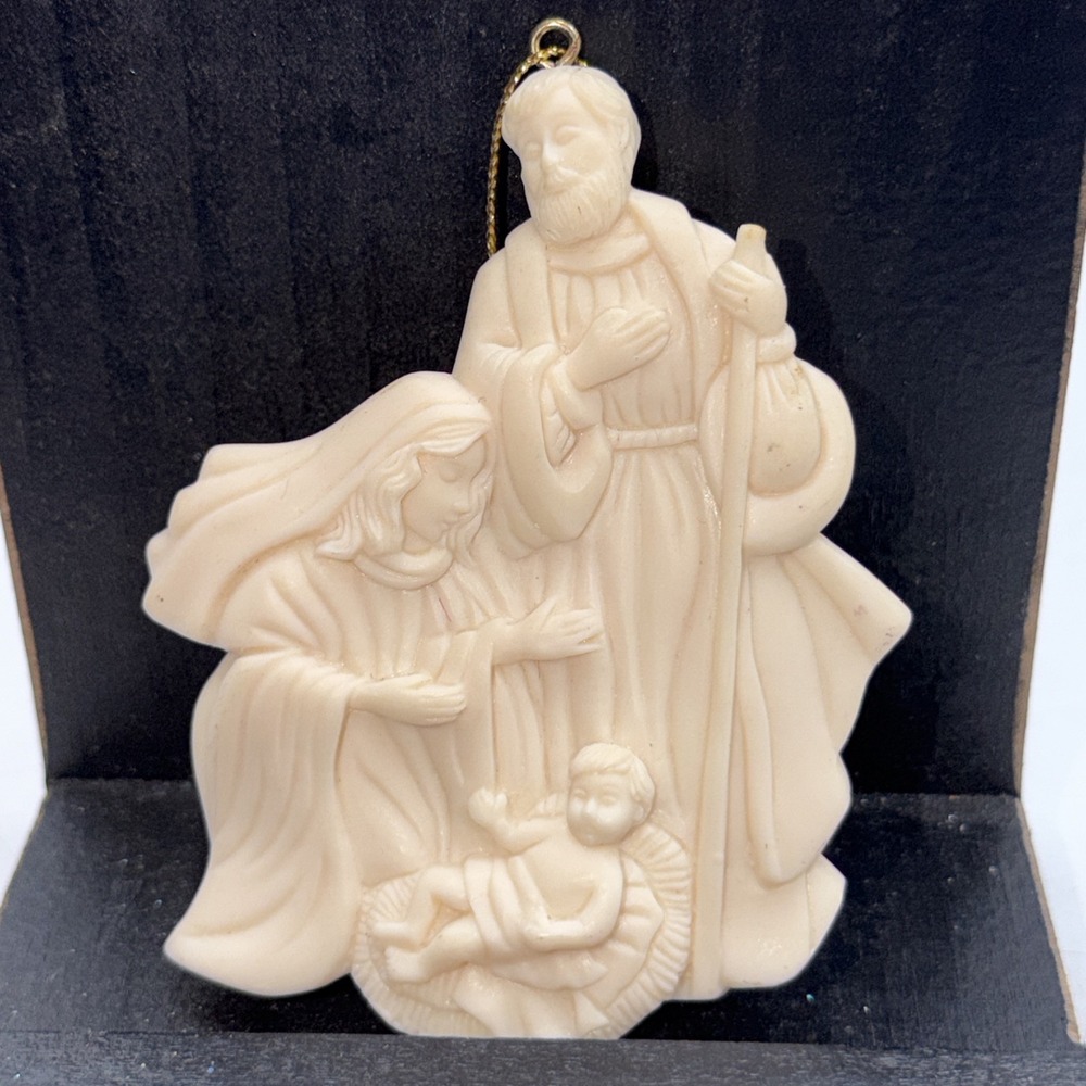 Holy Family Christmas Ornament Cream Resin 4"